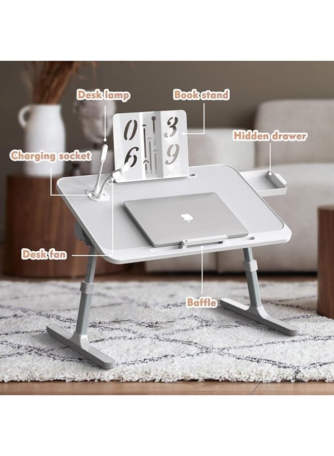 طاولة لابتوب ذكية للسرير قابلة للتعديل مع منفذ شحن USB وحامل كتب مدمج - مكتب محمول مريح وقابل للطي للكنبة والسرير - Image 4